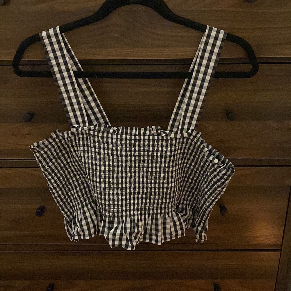 Nordstrom I “BP.” Black and white gingham crop top with ruffle detail
